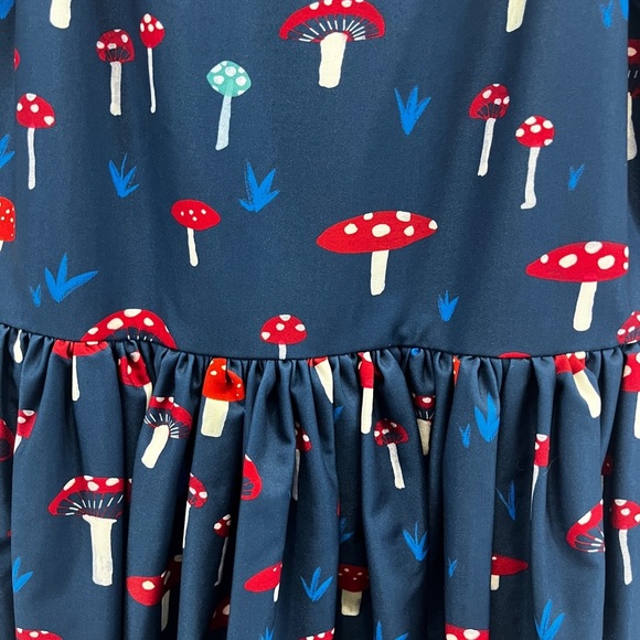 Unique Vintage Mushroom Midi Dress - Blue with pockets spaghetti straps so cute - Picture 3 of 7
